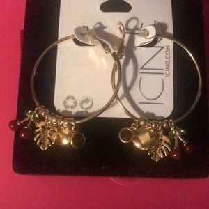 Cherry leaf brown gold plated charm earrings
